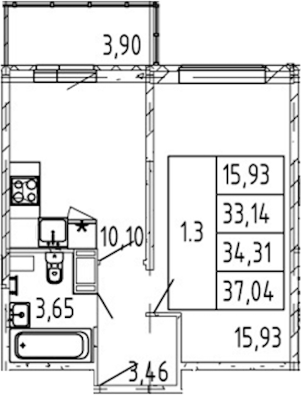 1-комнатная квартира 33.14 м², 11/12 эт., ЖК «Полис ЛАВрики»